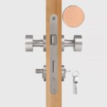 FERN Bouton de porte en laiton massif et cuir - Nickel satiné