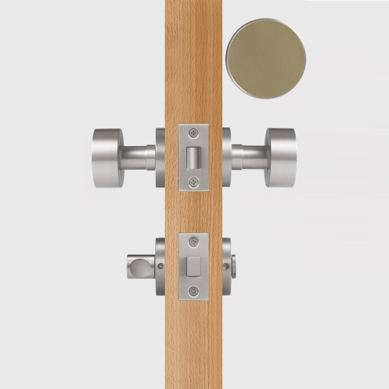 FERN Bouton de porte en laiton massif et cuir - Nickel satiné