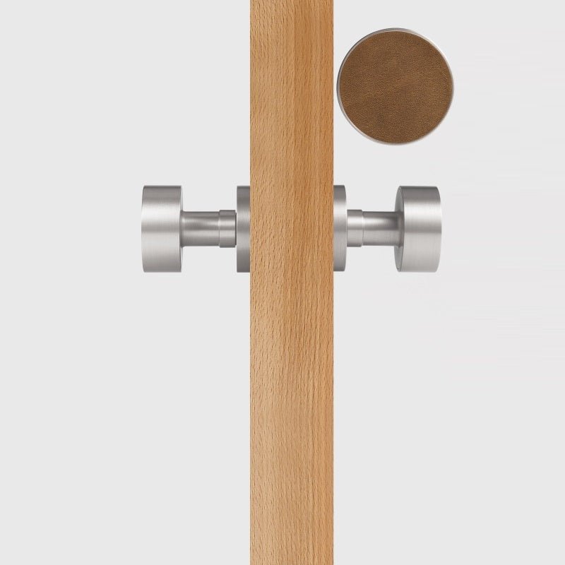 FERN Bouton de porte en laiton massif et cuir - Nickel satiné