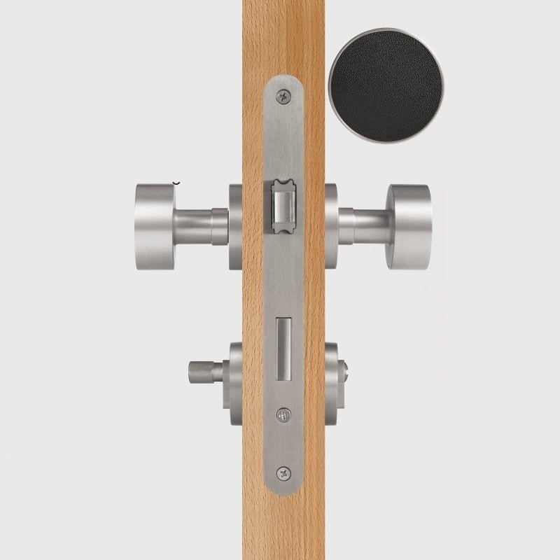 FERN Bouton de porte en laiton massif et cuir - Nickel satiné