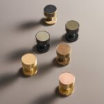 FERN Bouton de porte en laiton massif et cuir - Nickel satiné