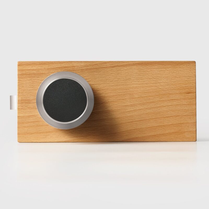 FERN Bouton de porte en laiton massif et cuir - Nickel satiné