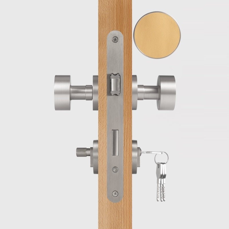 FERN Bouton de porte en laiton massif et cuir - Nickel satiné