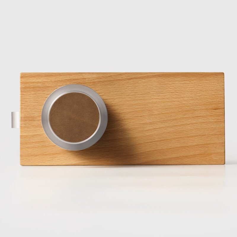 FERN Bouton de porte en laiton massif et cuir - Nickel satiné