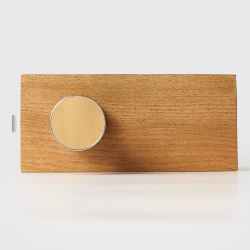 FERN Bouton de porte en laiton massif et cuir - Nickel satiné