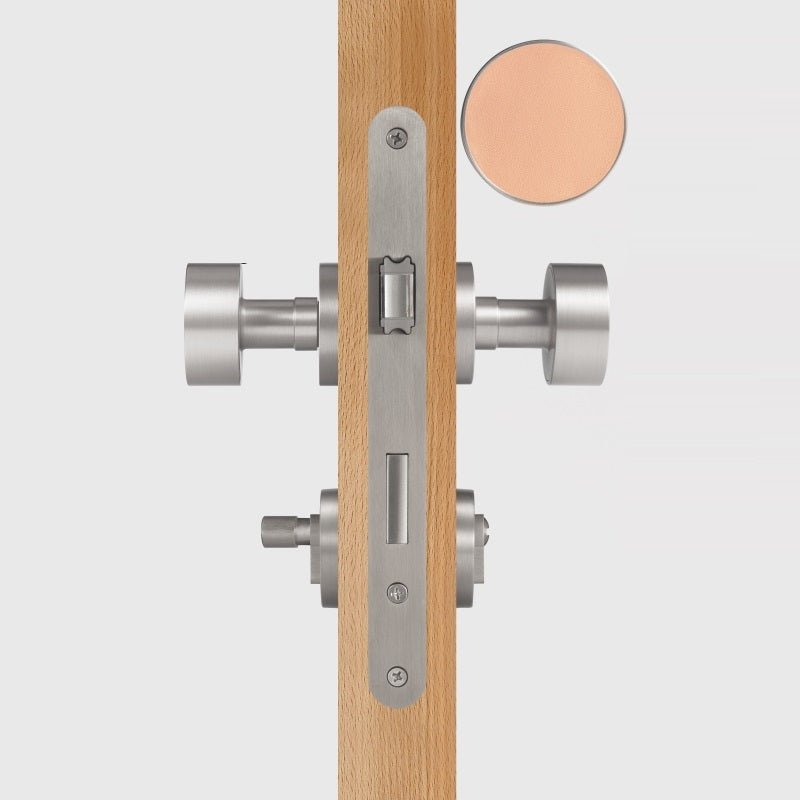 FERN Bouton de porte en laiton massif et cuir - Nickel satiné