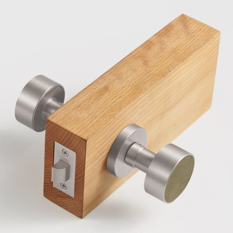 FERN Bouton de porte en laiton massif et cuir - Nickel satiné