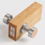 FERN Bouton de porte en laiton massif et cuir - Nickel satiné