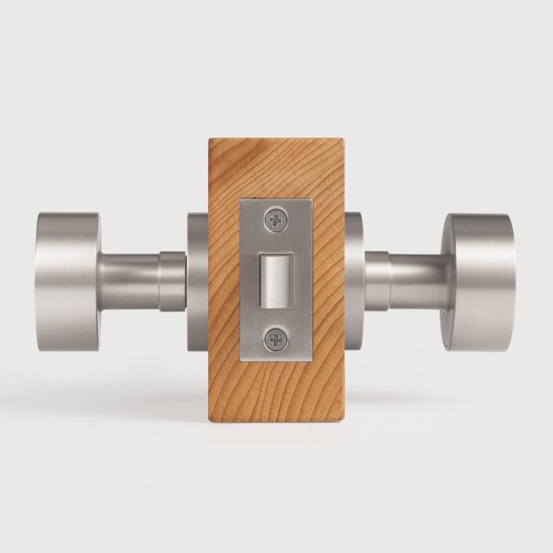 FERN Bouton de porte en laiton massif et cuir - Nickel satiné