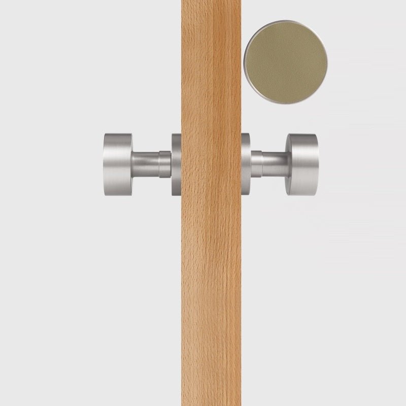 FERN Bouton de porte en laiton massif et cuir - Nickel satiné