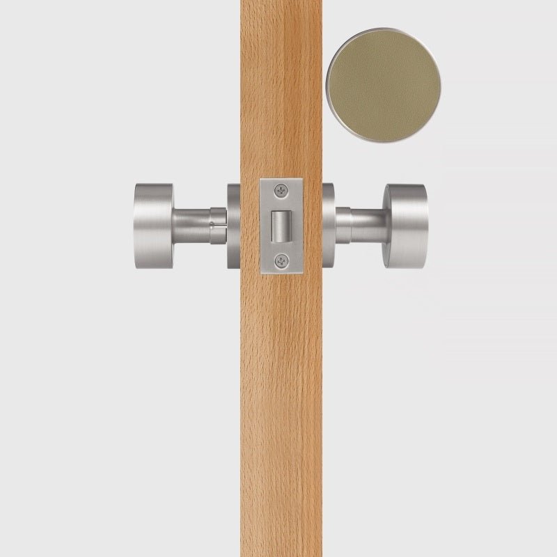 FERN Bouton de porte en laiton massif et cuir - Nickel satiné