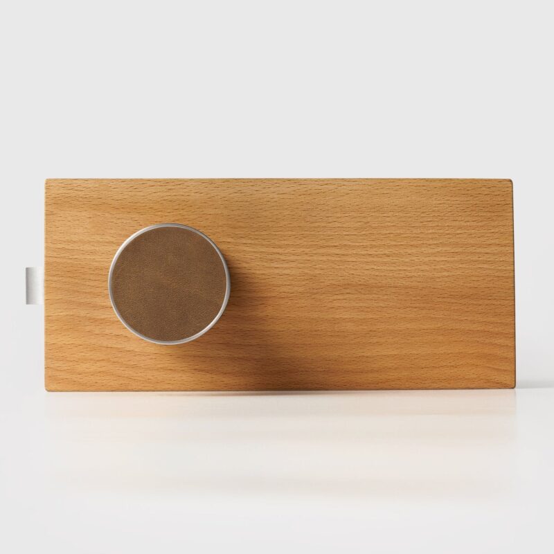 FERN Bouton de porte en laiton massif et cuir - Nickel satiné