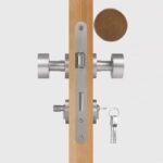 FERN Bouton de porte en laiton massif et cuir - Nickel satiné