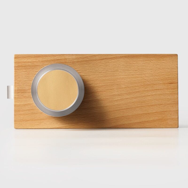 FERN Bouton de porte en laiton massif et cuir - Nickel satiné