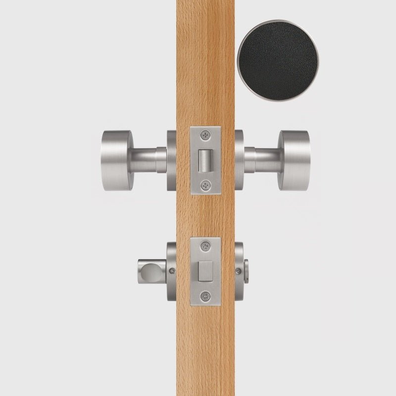 FERN Bouton de porte en laiton massif et cuir - Nickel satiné