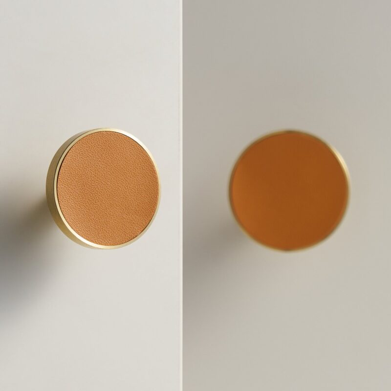 Pomo FERN de latón macizo y cuero