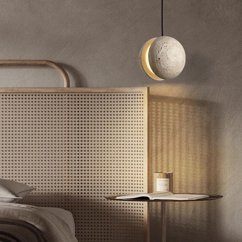 GAIA Pendelleuchte aus Stein und Walnussholz