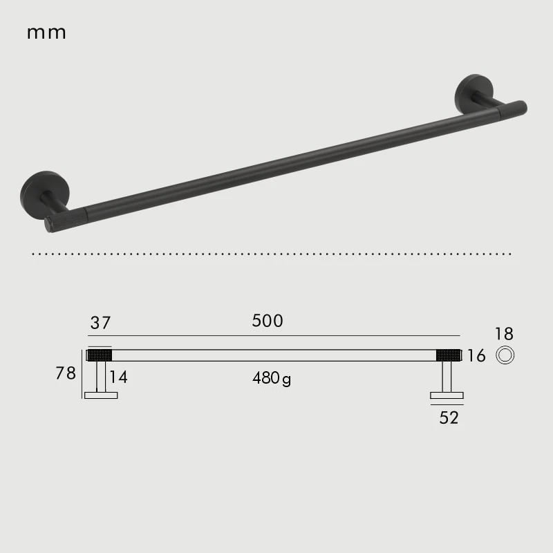 KRAM Handtuchhalter aus massivem Messing mit Rändelung