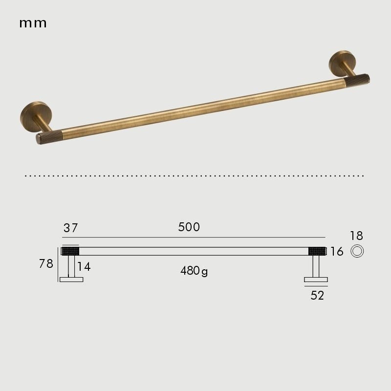 KRAM Handtuchhalter aus massivem Messing mit Rändelung